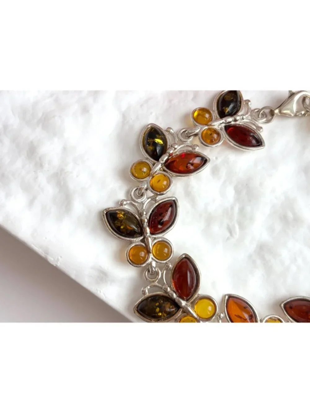 Baltic Amber Butterfly Figural Chainlink Sterling Silver 925 Vintage Bracelet
